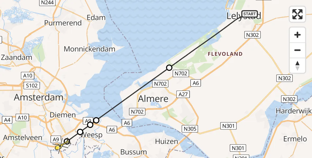 Routekaart van de vlucht: Lifeliner 1 naar Academisch Medisch Centrum (AMC)