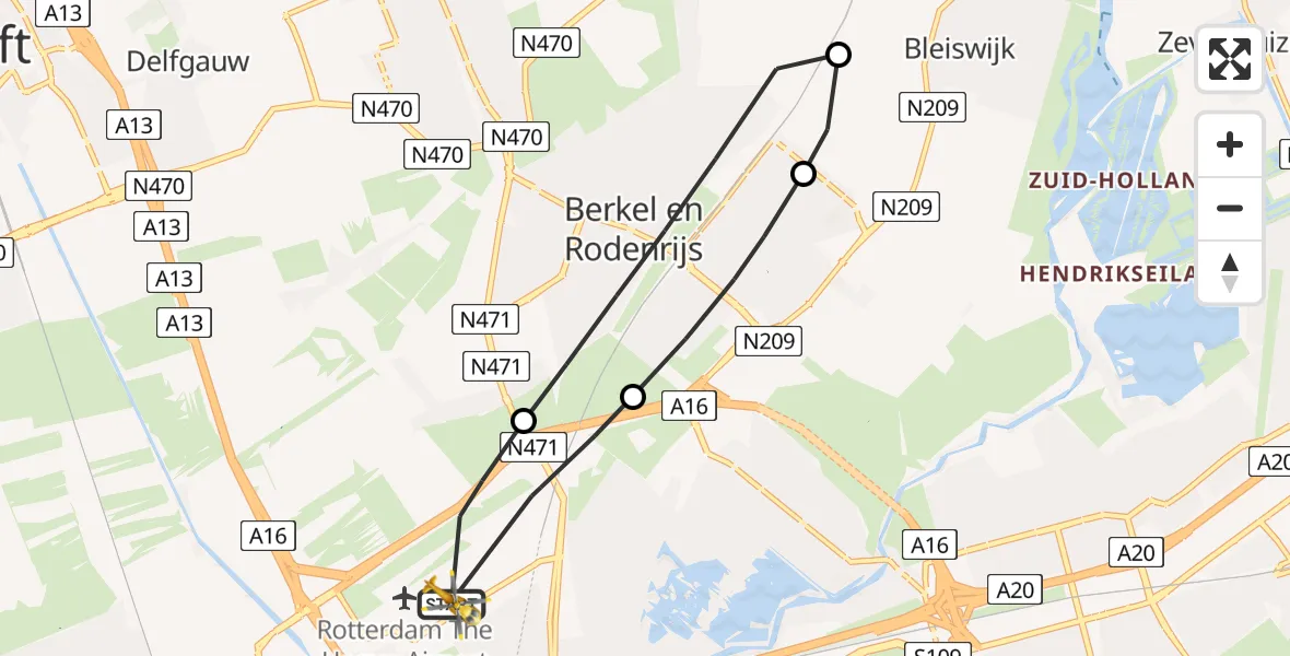 Vluchtroute Traumahelikopter Rotterdam The Hague Airport - Rotterdam The Hague Airport, 24 januari 2024, 15:57