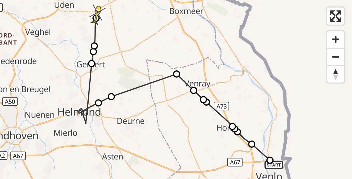 Routekaart van de vlucht: Politiehelikopter naar Odiliapeel