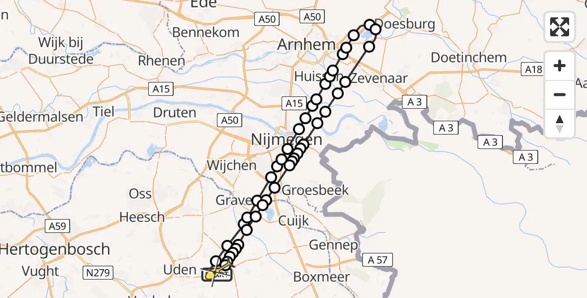 Routekaart van de vlucht: Lifeliner 3 naar Vliegbasis Volkel