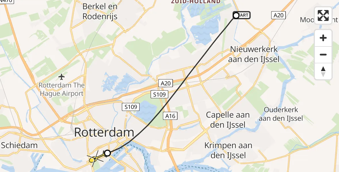 Routekaart van de vlucht: Lifeliner 2 naar Erasmus MC