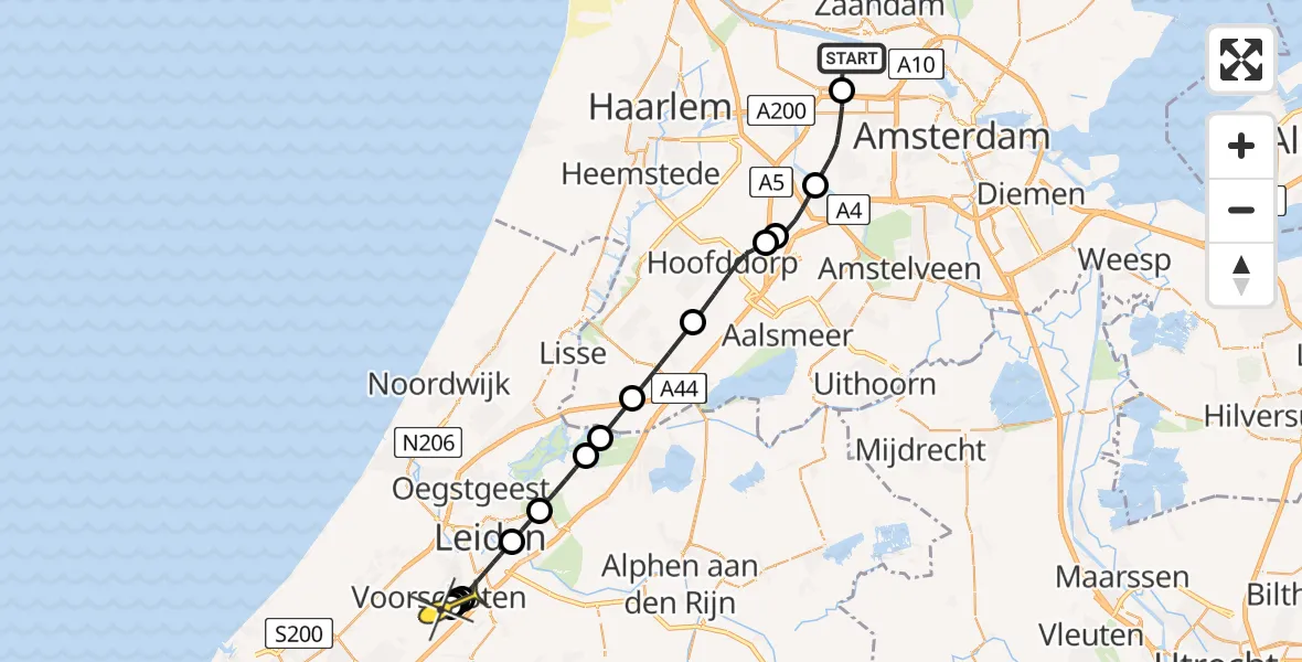 Routekaart van de vlucht: Lifeliner 1 naar Voorschoten