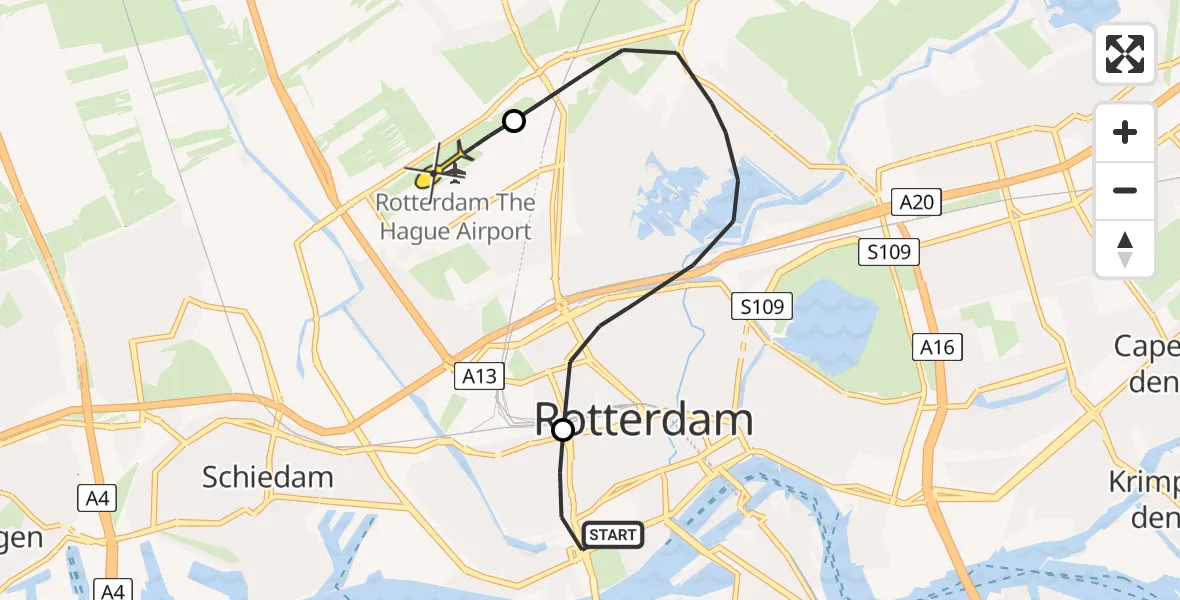 Routekaart van de vlucht: Lifeliner 2 naar Rotterdam The Hague Airport