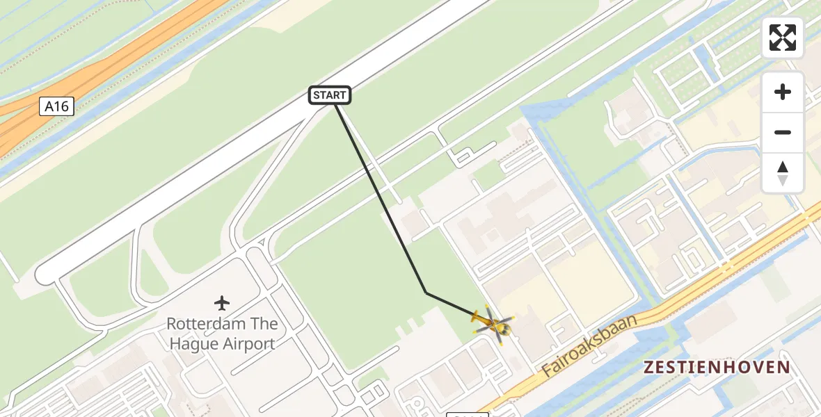 Vluchtroute Traumahelikopter Rotterdam The Hague Airport - Rotterdam The Hague Airport, 24 januari 2024, 18:50