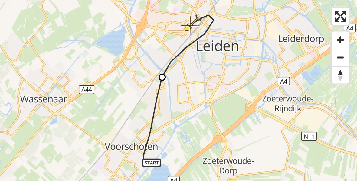 Routekaart van de vlucht: Lifeliner 1 naar Leiden