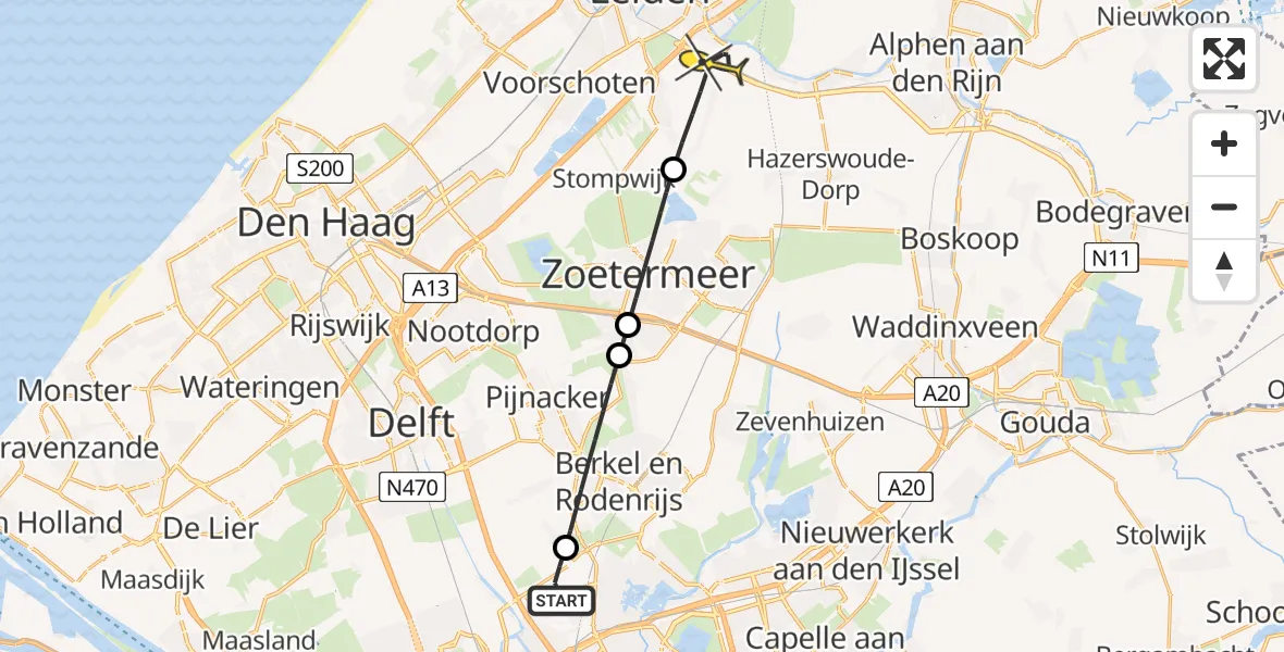 Routekaart van de vlucht: Lifeliner 2 naar Zoeterwoude