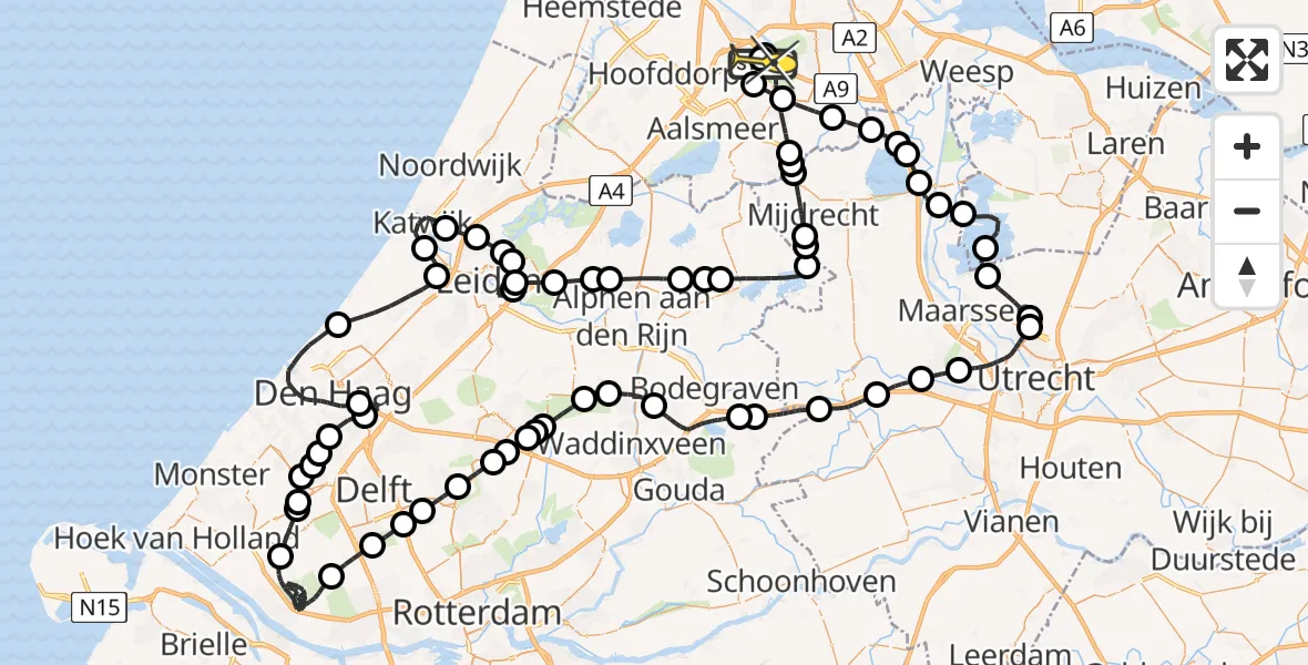 Routekaart van de vlucht: Politieheli naar Schiphol