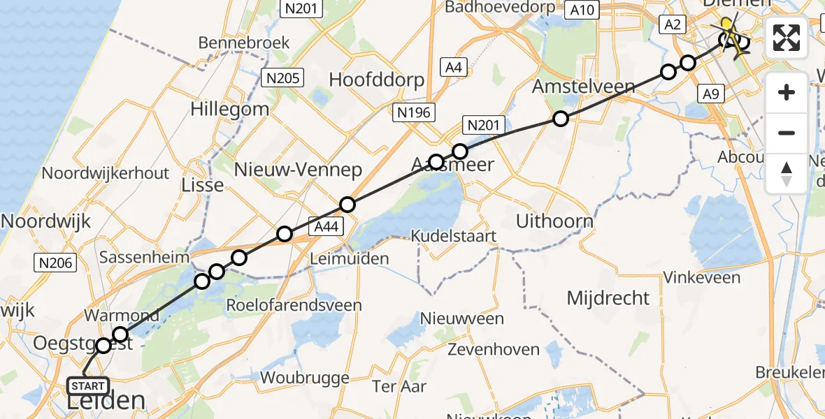 Routekaart van de vlucht: Lifeliner 1 naar Diemen