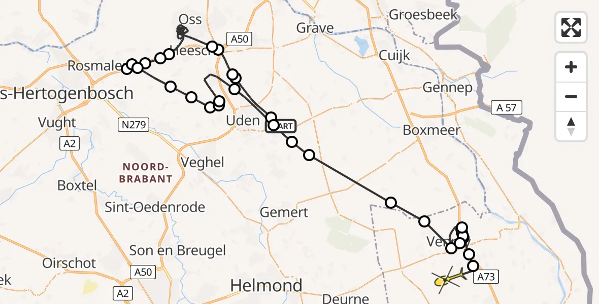 Routekaart van de vlucht: Politieheli naar Veulen