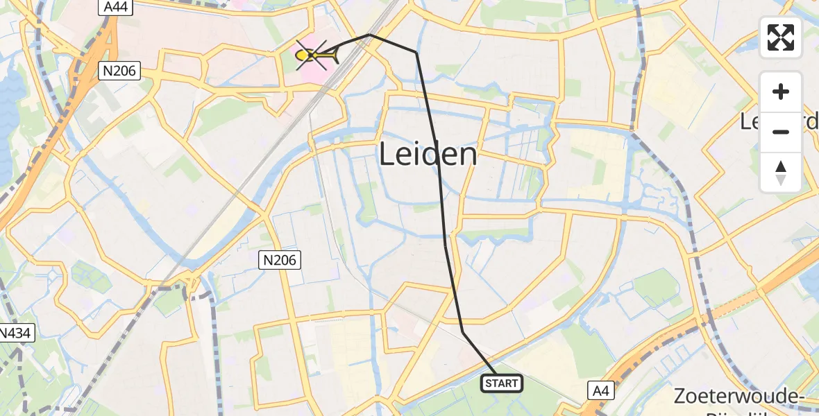 Routekaart van de vlucht: Lifeliner 2 naar Leiden