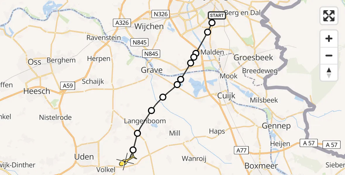 Routekaart van de vlucht: Lifeliner 3 naar Vliegbasis Volkel