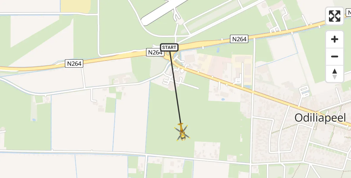 Vluchtroute Traumahelikopter van Vliegbasis Volkel naar Vliegbasis Volkel