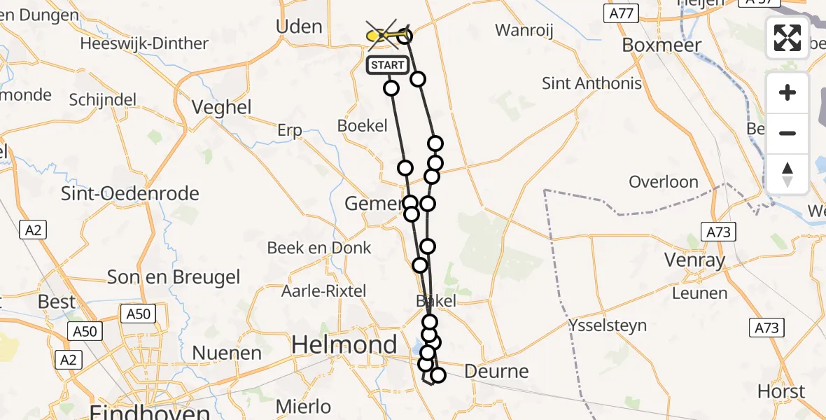 Routekaart van de vlucht: Lifeliner 3 naar Vliegbasis Volkel