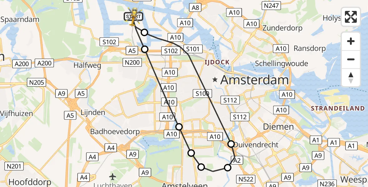 Vluchtroute Traumahelikopter Amsterdam Heliport - Amsterdam Heliport, 25 januari 2024, 00:18