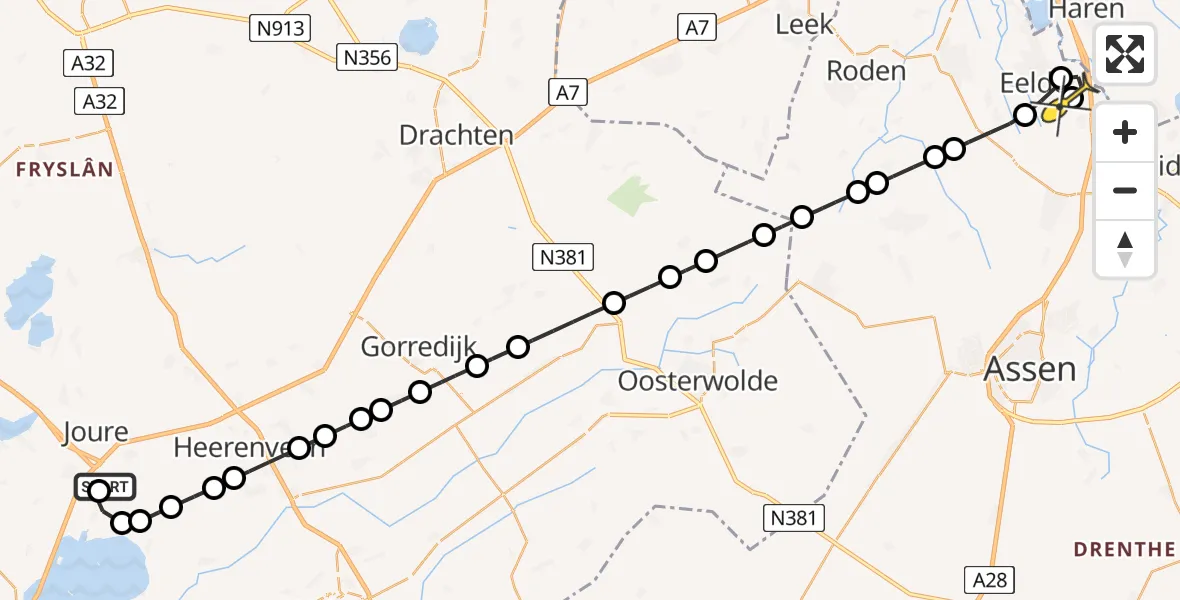 Routekaart van de vlucht: Lifeliner 4 naar Groningen Airport Eelde