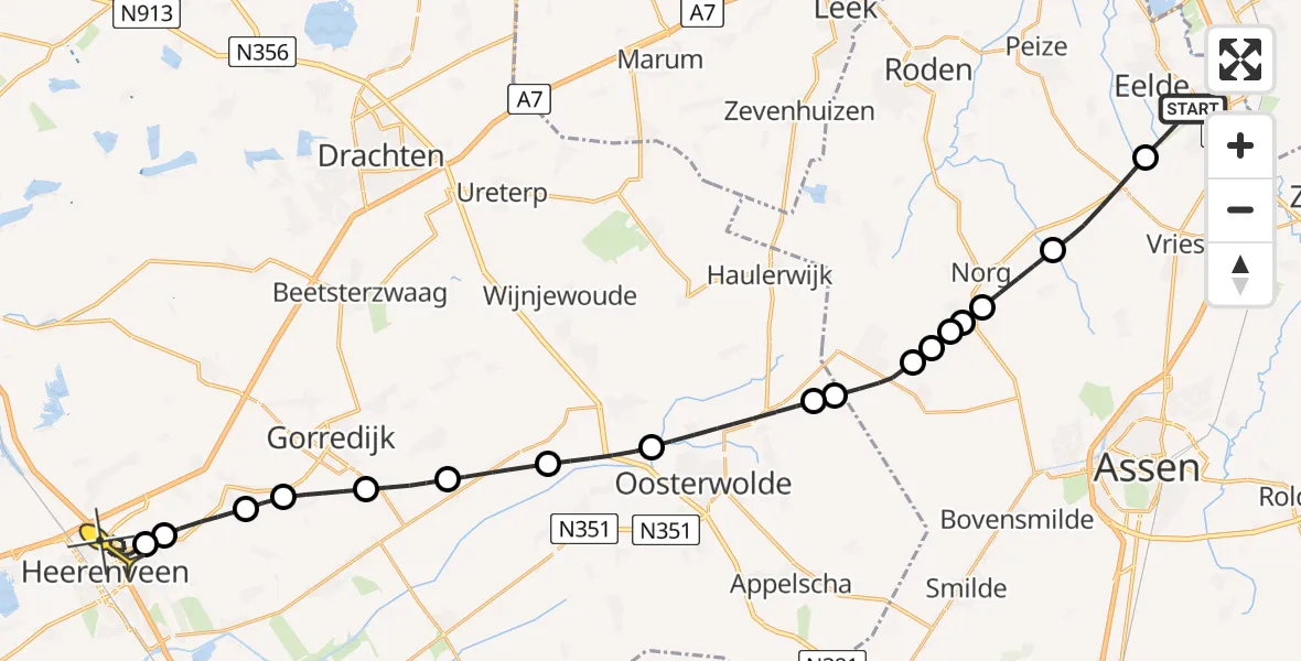 Routekaart van de vlucht: Lifeliner 4 naar Heerenveen