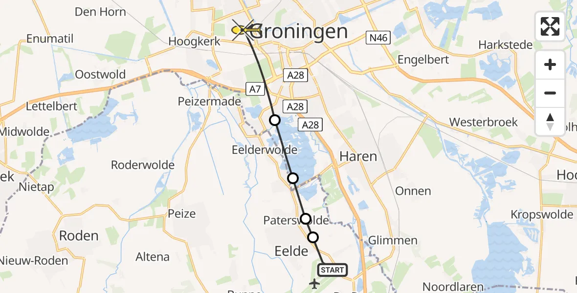 Routekaart van de vlucht: Lifeliner 4 naar Groningen