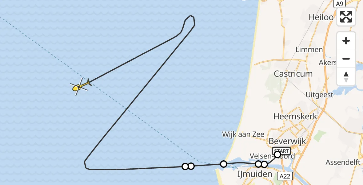 Routekaart van de vlucht: Kustwachthelikopter naar 