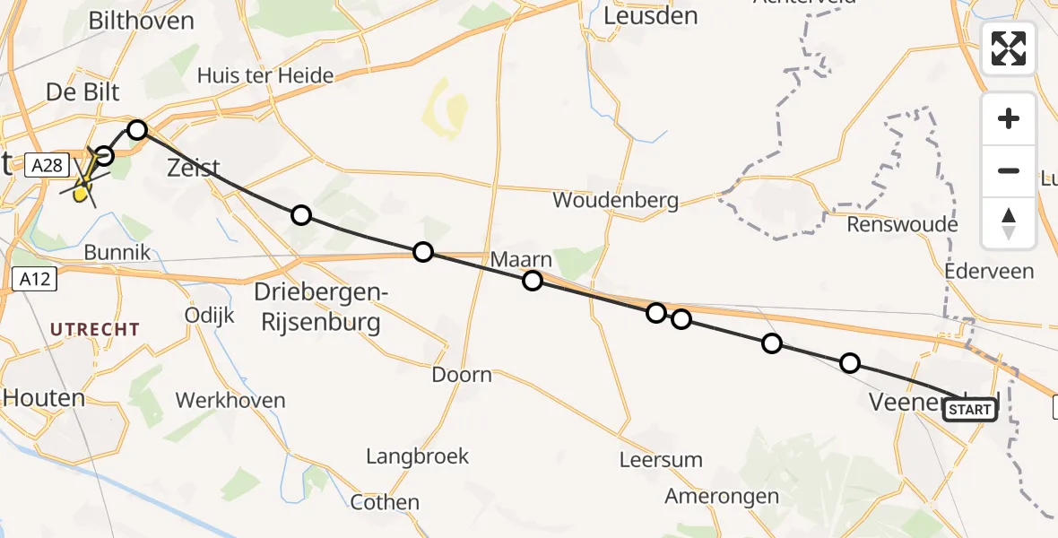 Routekaart van de vlucht: Lifeliner 3 naar Universitair Medisch Centrum Utrecht