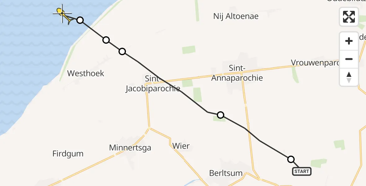 Routekaart van de vlucht: Ambulancehelikopter naar Oosterend