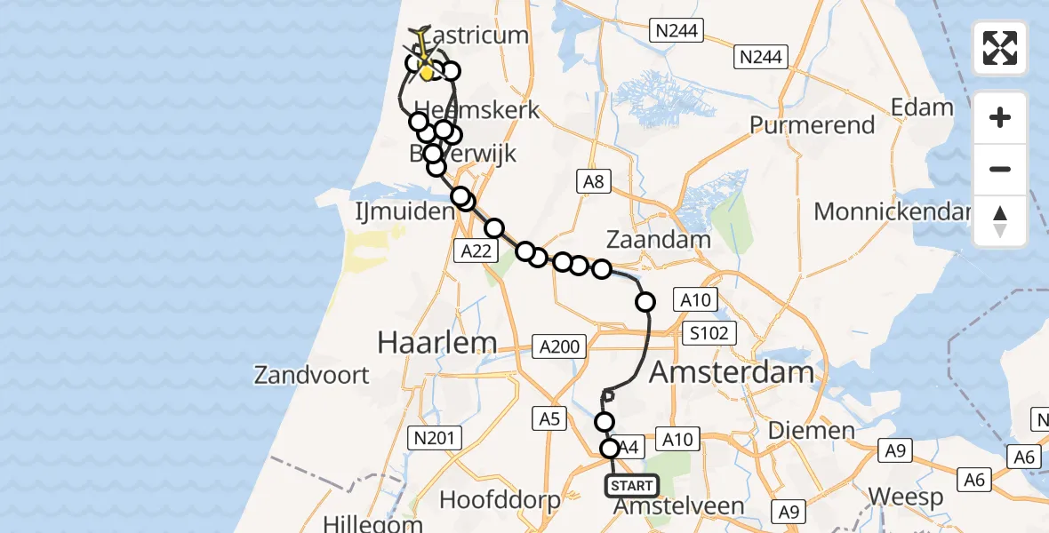 Routekaart van de vlucht: Politieheli naar Castricum