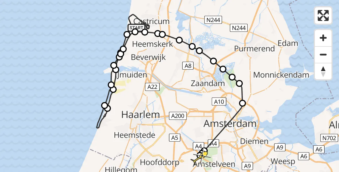 Routekaart van de vlucht: Politiehelikopter naar Schiphol