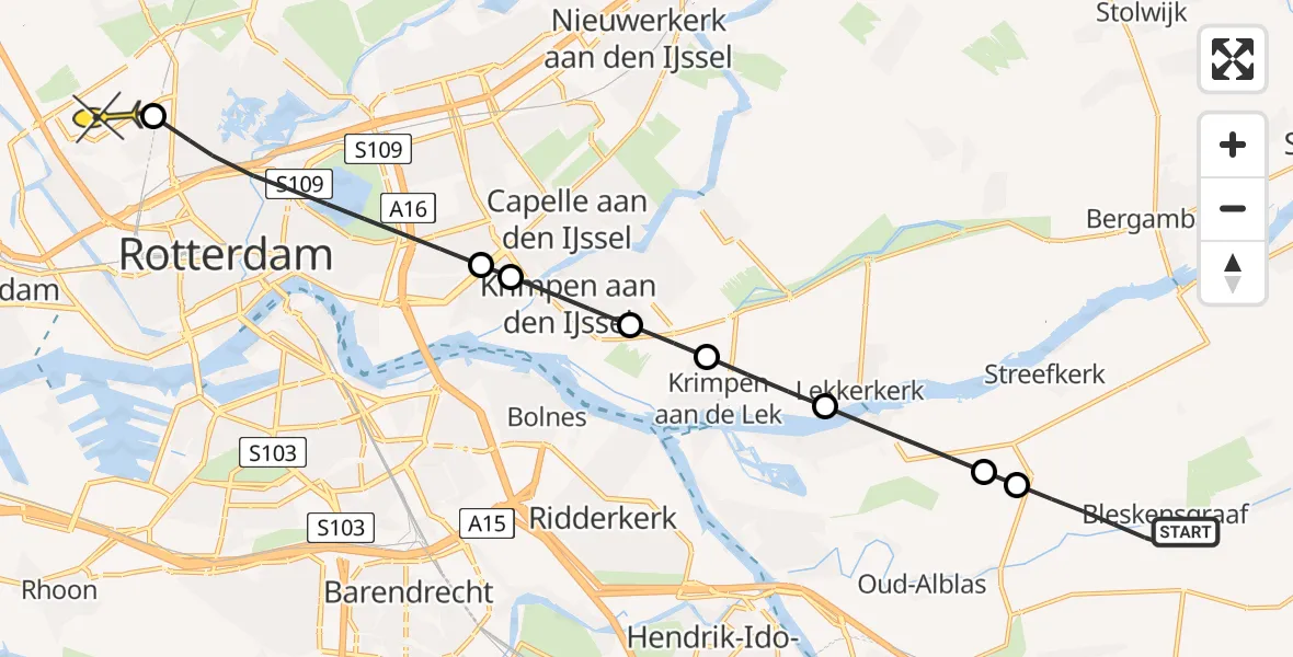 Routekaart van de vlucht: Lifeliner 2 naar Rotterdam The Hague Airport