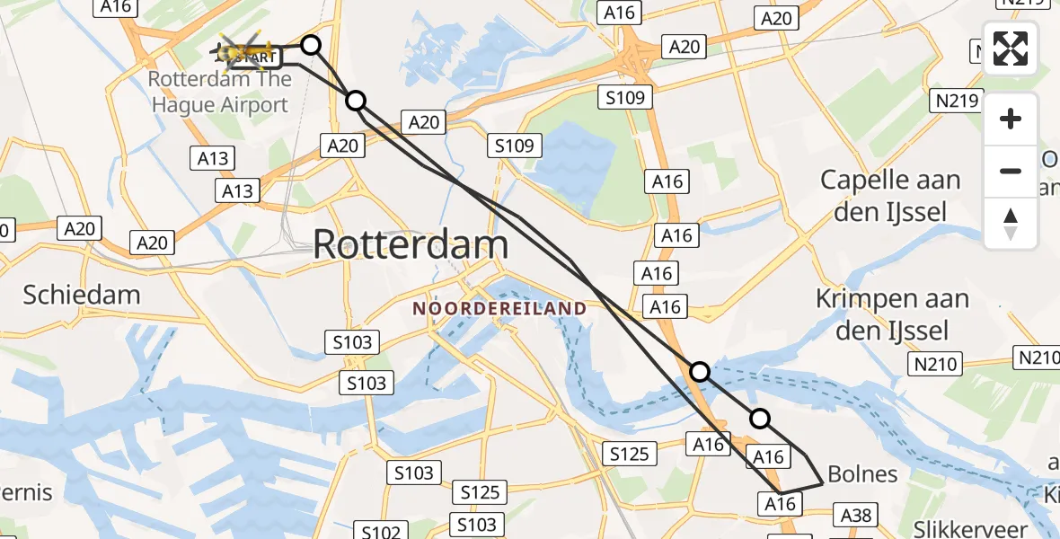 Vluchtroute Traumahelikopter Rotterdam The Hague Airport - Rotterdam The Hague Airport, 25 januari 2024, 13:26