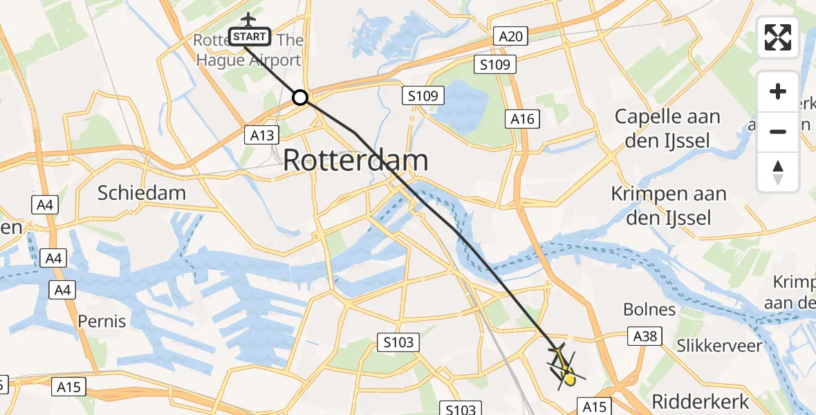 Routekaart van de vlucht: Lifeliner 2 naar Rotterdam