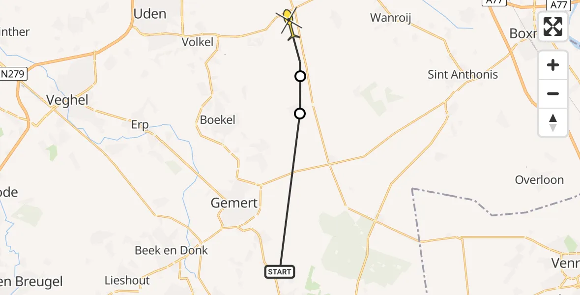 Routekaart van de vlucht: Politiehelikopter naar Zeeland