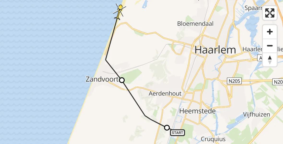 Routekaart van de vlucht: Politiehelikopter naar Overveen