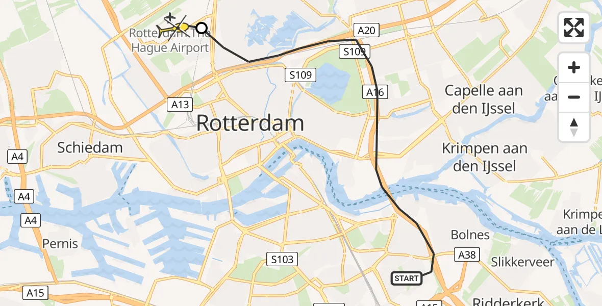 Routekaart van de vlucht: Lifeliner 2 naar Rotterdam The Hague Airport