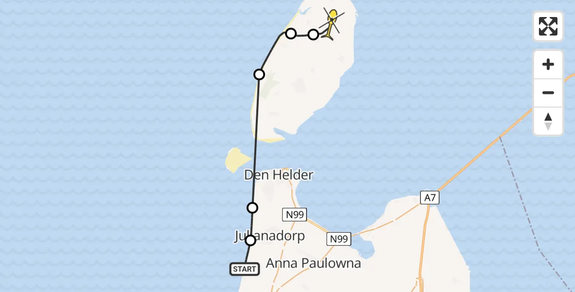 Routekaart van de vlucht: Politiehelikopter naar De Cocksdorp