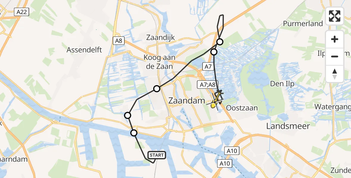 Routekaart van de vlucht: Lifeliner 1 naar Oostzaan