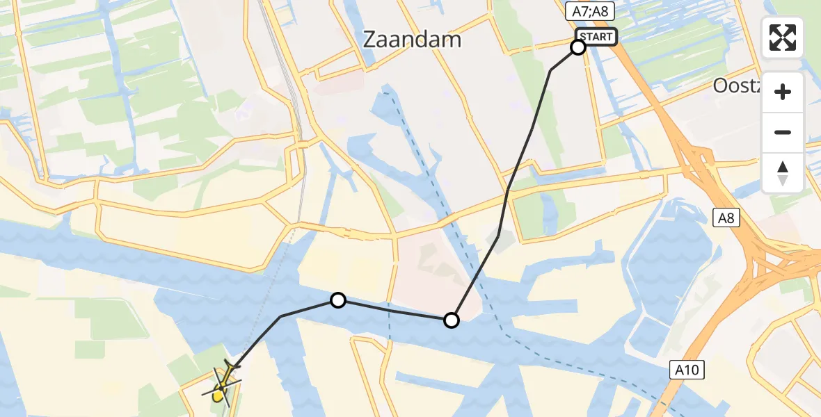 Routekaart van de vlucht: Lifeliner 1 naar Amsterdam Heliport