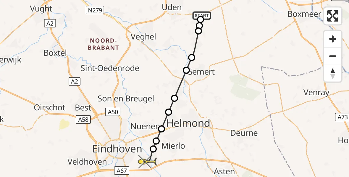 Routekaart van de vlucht: Lifeliner 3 naar Geldrop