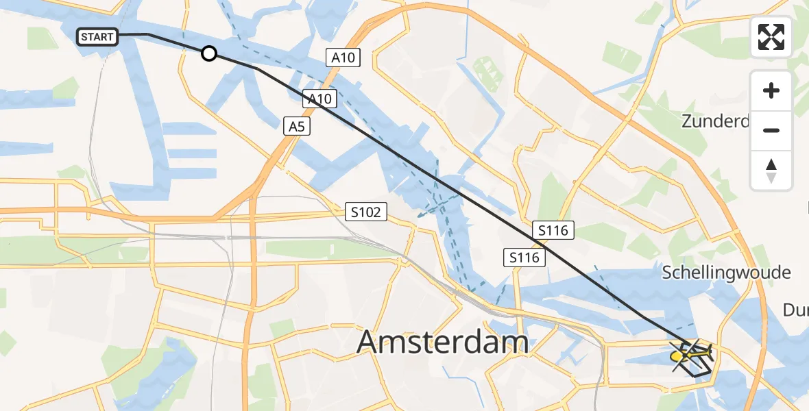 Routekaart van de vlucht: Lifeliner 1 naar Amsterdam