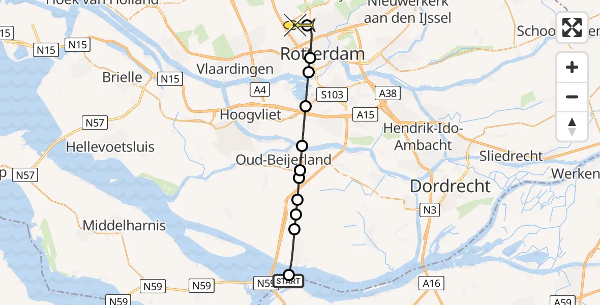 Routekaart van de vlucht: Lifeliner 2 naar Rotterdam The Hague Airport