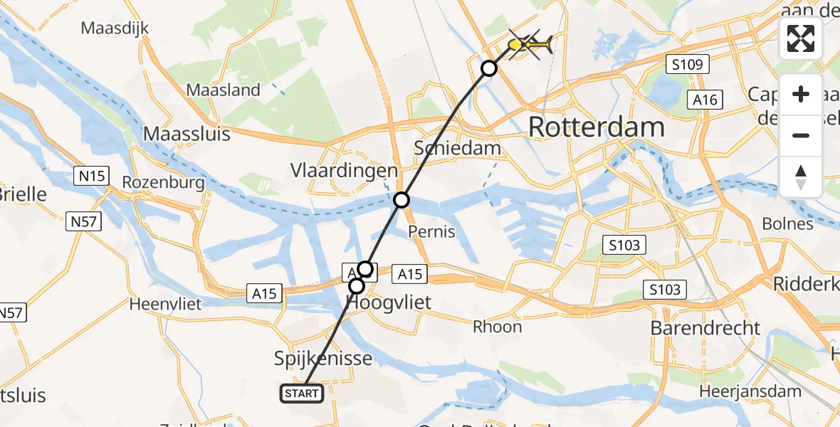 Routekaart van de vlucht: Lifeliner 2 naar Rotterdam The Hague Airport