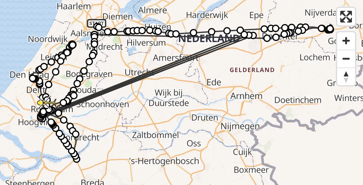 Vluchtroute Politiehelikopter van Schiphol naar Rotterdam The Hague Airport