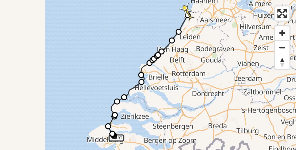 Routekaart van de vlucht: Politieheli naar Noordwijk