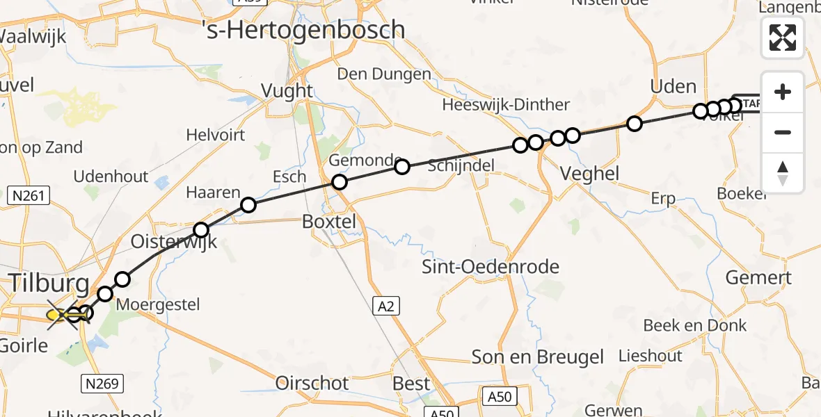 Routekaart van de vlucht: Lifeliner 3 naar Tilburg