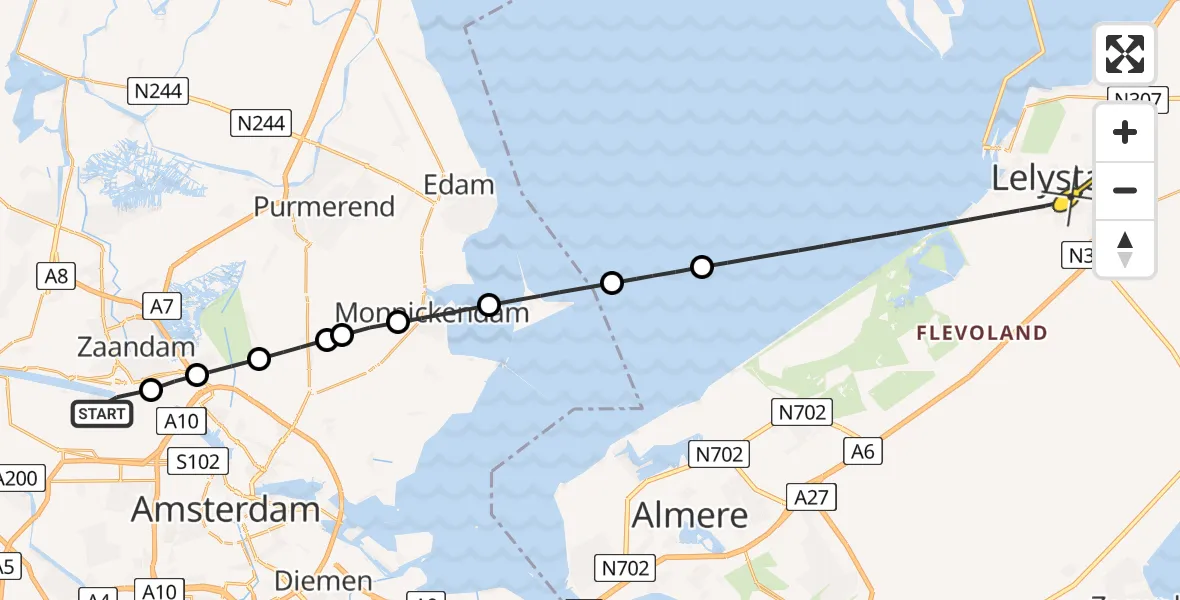 Routekaart van de vlucht: Lifeliner 1 naar Lelystad