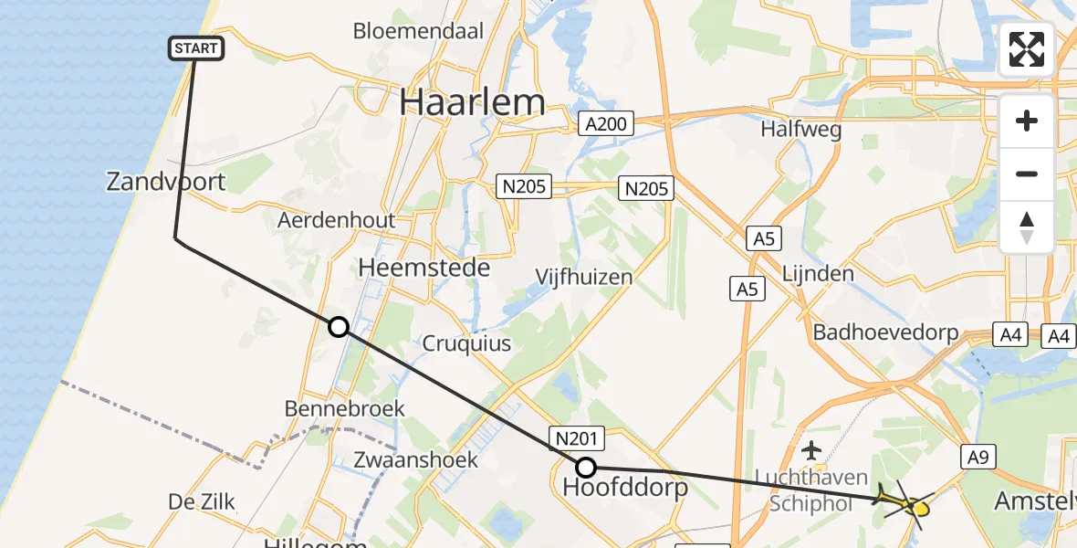Routekaart van de vlucht: Politiehelikopter naar Schiphol