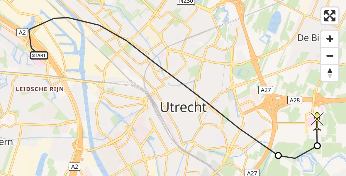 Routekaart van de vlucht: Lifeliner 3 naar Universitair Medisch Centrum Utrecht