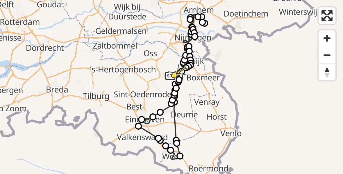 Routekaart van de vlucht: Politiehelikopter naar Mill