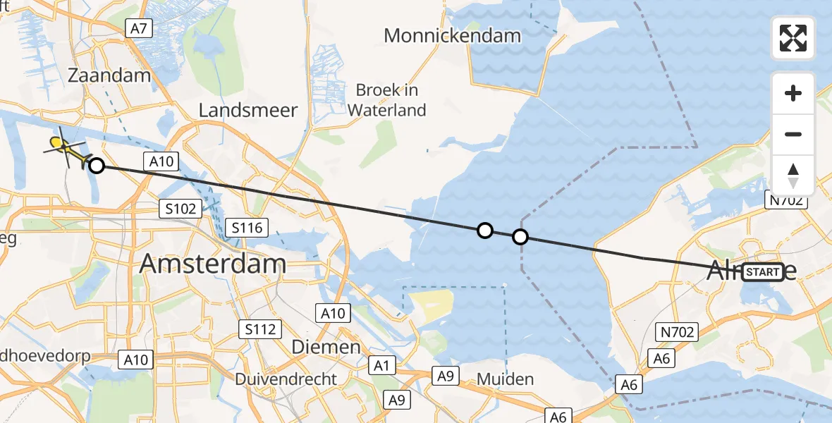 Routekaart van de vlucht: Lifeliner 1 naar Amsterdam Heliport