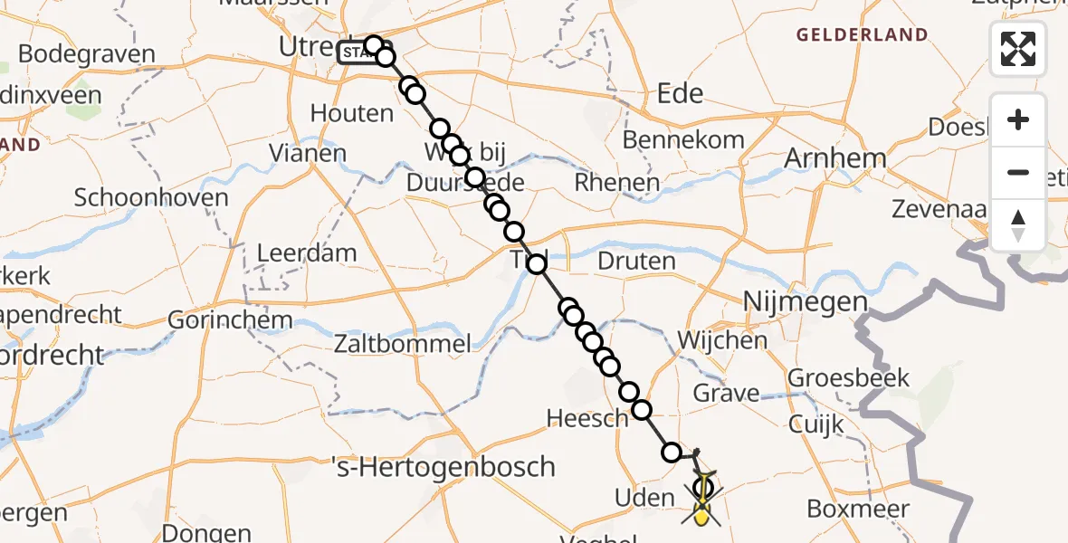 Routekaart van de vlucht: Lifeliner 3 naar Vliegbasis Volkel