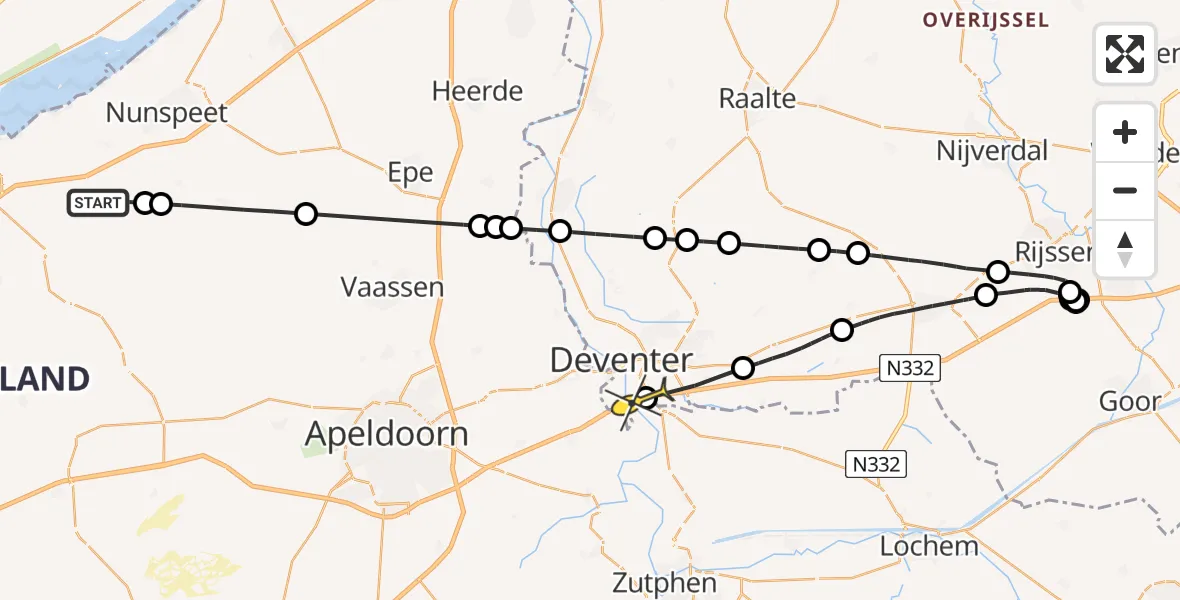 Routekaart van de vlucht: Politieheli naar Epse