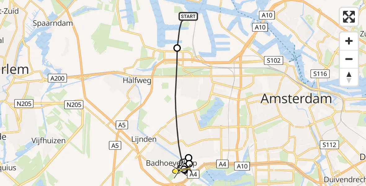 Routekaart van de vlucht: Lifeliner 1 naar Badhoevedorp